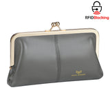 Royal Bagger RFID Kiss Lock Wallet, Solid Color Multi-card Slots Card Holder, Genuine Leather Clutch Purses for Women 1468