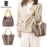 Royal Bagger Signature Coated Canvas & Vegetable-Tanned Cowhide Leather Bucket Bag, Casual Handbag for Women, Tote Bags 4260