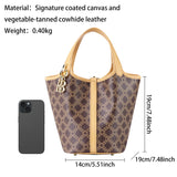 Royal Bagger Signature Coated Canvas & Vegetable-Tanned Cowhide Leather Bucket Bag, Casual Handbag for Women, Tote Bags 4260