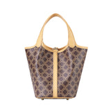 Royal Bagger Signature Coated Canvas & Vegetable-Tanned Cowhide Leather Bucket Bag, Casual Handbag for Women, Tote Bags 4260