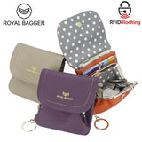 Royal Bagger Kiss Lock Coin Purse for Women RFID Simple Card Holder with Removable Keychain Genuine Leather Storage Bag 2622