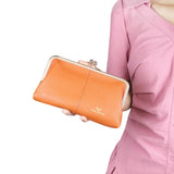 Royal Bagger RFID Kiss Lock Wallet, Genuine Leather Clutch Purse for Women with Solid Color Lining & Multi-Card Slots 3468