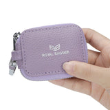 Royal Bagger Mini Portable Zipper Earphone Bags Genuine Leather Small Key Wallet with Keychain Fashion Simple Headphone Bag 2901