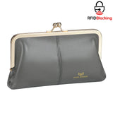 Royal Bagger RFID Genuine Leather Wallet for Women, Kiss Lock Clutch with Multi-Card Slots, Vintage Card Holder Purse 2468