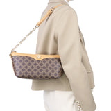 Royal Bagger Chain Shoulder Bag for Women, Signature Coated Canvas & Vegetable-Tanned Cowhide Leather Underarm Purse, Fashion Retro Handbag 5263