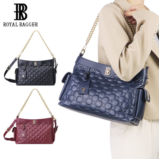 Royal Bagger Genuine Cow Leather Quilted Crossbody Bag, Large Capacity Tote Handbag, Chain Shoulder Purse for Women 3270
