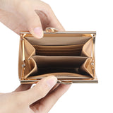 Royal Bagger Women’s RFID Credit Card Holder Wallet – Vintage Coin Purse with Signature Coated Canvas & Vegetable-Tanned Cowhide Leather, Kiss Lock Short Wallet 5242