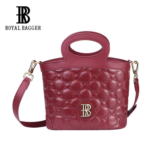 Royal Bagger Quilted Handbag for Women – Versatile Crossbody & Shoulder Tote, Genuine Cowhide Leather Drawstring Purse 3280