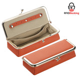 Royal Bagger Genuine Leather RFID Blocking Fashion Glasses Case, Pencil Bag with Kiss Lock, Organizer for Rings, Necklaces & Earrings for Women 4135