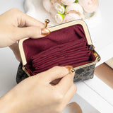 Royal Bagger Elegant Retro RFID Kiss-Lock Coin Purse for Women, Signature Coated Canvas & Vegetable-Tanned Cowhide Leather, Vintage Metal Frame Small Wallet with Card Organizer 3271