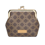 Royal Bagger Elegant Retro RFID Kiss-Lock Coin Purse for Women, Signature Coated Canvas & Vegetable-Tanned Cowhide Leather, Vintage Metal Frame Small Wallet with Card Organizer 3271