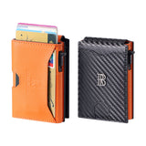 Royal Bagger Men’s Minimalist Pop-Up Metal & Genuine Cow Leather Card Holder Case, RFID Blocking Slim Wallet with Magnetic Closure, Lightweight Carbon Fiber Travel Wallet 5246