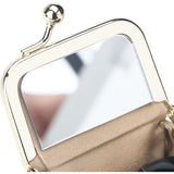 Royal Bagger Mini Chain Cosmetics Case for Women, Genuine Cow Leather Retro Kiss Lock Purse, Small Lipstick Makeup Bag with Mirror 3241