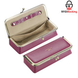 Royal Bagger Genuine Leather RFID Blocking Fashion Glasses Case, Pencil Bag with Kiss Lock, Organizer for Rings, Necklaces & Earrings for Women 3135