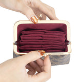 Royal Bagger Elegant Retro RFID Kiss-Lock Coin Purse for Women, Signature Coated Canvas & Vegetable-Tanned Cowhide Leather, Vintage Metal Frame Small Wallet with Card Organizer 3271