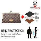 Royal Bagger Women's RFID Clutch Wallet, Signature Coated Canvas & Vegetable-Tanned Cowhide Leather Kiss Lock Purse, Multi-Card Holder 5468