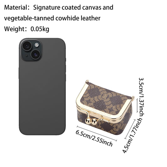 Royal Bagger Women's Mini Jewelry Box & Coin Purse – Signature Coated Canvas & Vegetable-Tanned Cowhide Leather, Solid Color Kiss Lock Change Pouch, Casual Small Storage Bag 5894