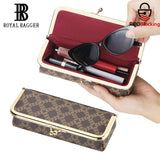 Royal Bagger Women's Eyeglass Case & Coin Purse, RFID Pencil Bag with Kiss Lock, Coated Canvas & Vegetable-Tanned Leather 5135