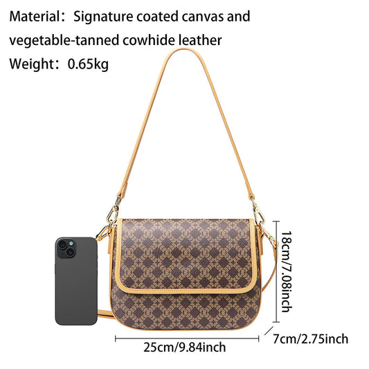 Royal Bagger Retro Crossbody Box Bag for Women, Signature Canvas & Leather, Elegant Compact Shoulder Purse 5245