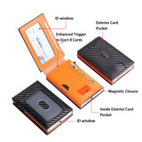 Royal Bagger Men’s Minimalist Pop-Up Metal & Genuine Cow Leather Card Holder Case, RFID Blocking Slim Wallet with Magnetic Closure, Lightweight Carbon Fiber Travel Wallet 5246