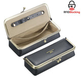 Royal Bagger Genuine Leather RFID Blocking Fashion Glasses Case, Pencil Bag with Kiss Lock, Organizer for Rings, Necklaces & Earrings for Women 3135