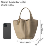 Royal Bagger Vintage Genuine Leather Basket Bag Stylish Versatile Handheld Bucket Bag for Women's Commuting 3260