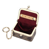 Royal Bagger Women's Mini Jewelry Box & Coin Purse with Removable Chain – Signature Coated Canvas & Vegetable-Tanned Cowhide Leather, Small Kiss Lock Storage Bag 9894