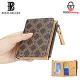 Royal Bagger Signature Coated Canvas & Vegetable-Tanned Cowhide Leather Short Wallet - RFID Blocking, Slim Bifold Coin Purse for Women, Retro & Simple Design 4201