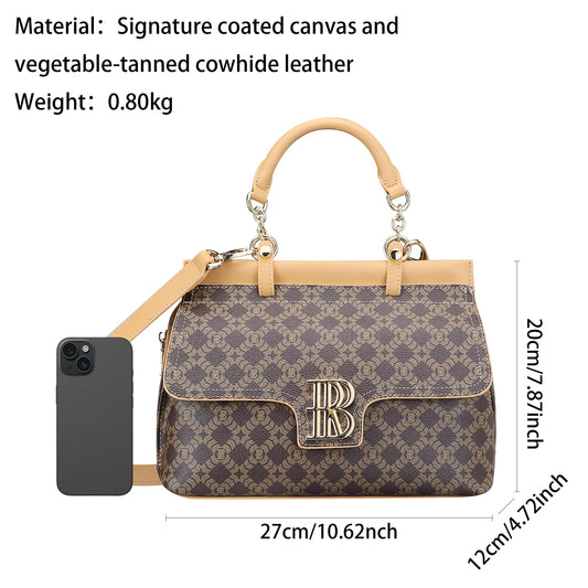 Royal Bagger Coated Canvas & Vegetable-Tanned Leather Shoulder & Crossbody Bag – Large Capacity Top Handle Purse 5248