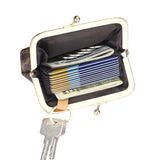 Royal Bagger Retro Kiss Lock RFID Card Holder & Coin Purse for Women, Signature Coated Canvas & Vegetable-Tanned Leather Mini Keychain Wallet, Compact Storage Bag 5243