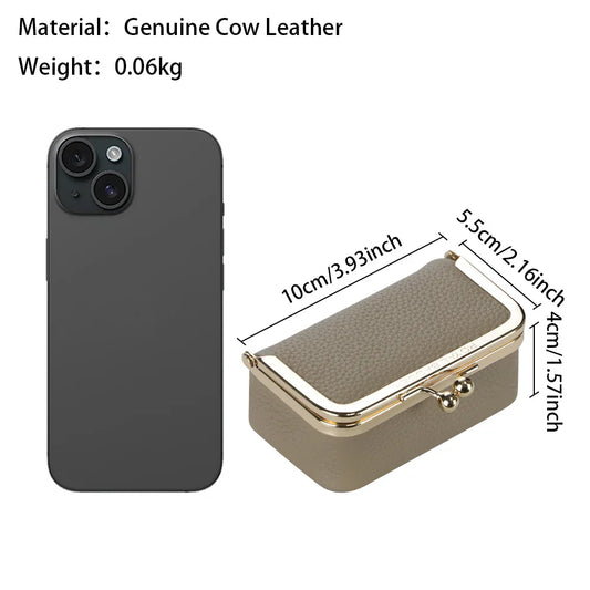 Royal Bagger Genuine Leather Jewelry Box, Mini Case for Rings, Necklaces & Earrings, Kiss Lock Coin Purse for Women 3203