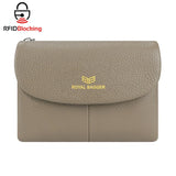 Royal Bagger RFID Blocking Women's Short Wallet Genuine Leather Multi-card Slots Card Holder Trifold Purse Magnetic Opening 2063