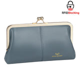 Royal Bagger RFID Genuine Leather Wallet for Women, Kiss Lock Clutch with Multi-Card Slots, Vintage Card Holder Purse 2468