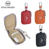 Royal Bagger Mini Earphone Bag Genuine Leather Zipper Key Wallet with Keychain, Portable Headphone Case for Men & Women 3901