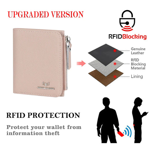 Royal Bagger RFID Blocking Genuine Leather Short Wallet for Women - Slim Bifold Coin Purse, Fashionable & Simple Design 3201