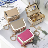 Royal Bagger Genuine Leather Mini Kiss Lock Coin & Jewelry Box, Removable Keychain, Storage for Rings, Earrings, Necklaces 2894