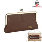 Royal Bagger RFID Kiss Lock Wallet, Genuine Leather Clutch Purse for Women with Solid Color Lining & Multi-Card Slots 3468