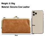 Royal Bagger Long Handheld Wallet for Women Genuine Cow Leather Soft Coin Purse Mouth Gold Bag Wallet Large Capacity Fashion