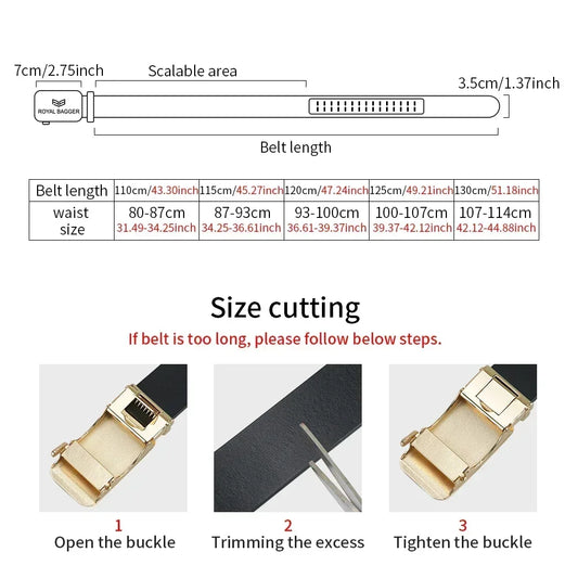 Royal Bagger Men's Genuine Leather Ratchet Belt for Dress & Casual Wear, Trim-to-Fit Design, Elegant Gift Box 01