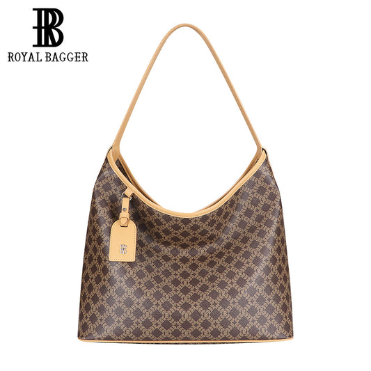 Royal Bagger Retro Tote Bag for Women, Large Capacity Handbag & Fashion Shoulder Purse, Signature Canvas & Leather 5269