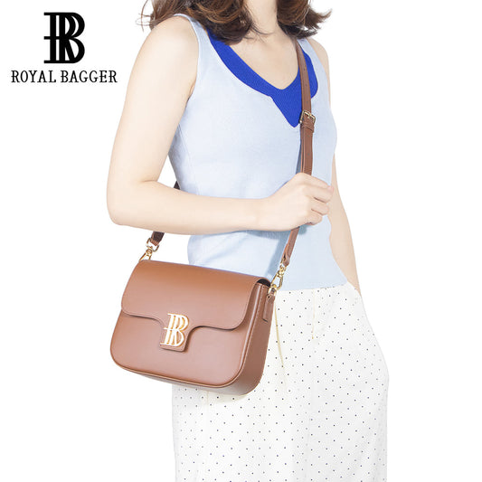 Royal Bagger Crossbody Box Bag for Women, Genuine Cowhide Leather, Elegant Small Shoulder Purse, Compact Daily Handbag 3245
