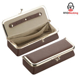 Royal Bagger Genuine Leather RFID Blocking Fashion Glasses Case, Pencil Bag with Kiss Lock, Organizer for Rings, Necklaces & Earrings for Women 4135