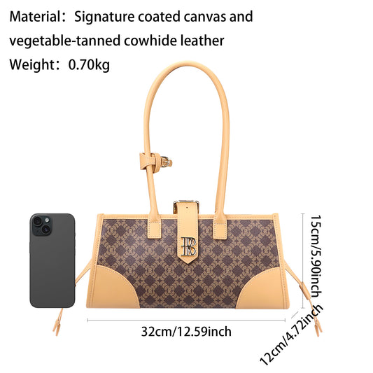 Royal Bagger Women's Shoulder Bag, Coated Canvas & Vegetable-Tanned Cowhide Leather, Retro Large Capacity Underarm Tote 5265