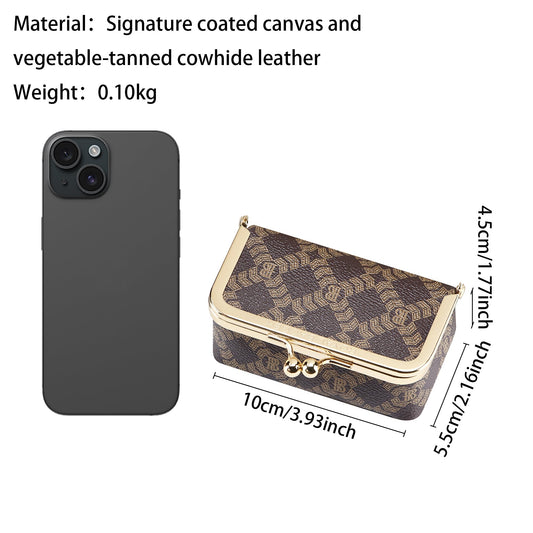 Royal Bagger Women's Jewelry Box – Mini Case for Rings, Necklaces & Earrings, Coated Canvas & Vegetable-Tanned Cowhide Leather with Kiss Lock Coin Purse 5203