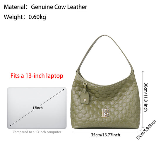 Royal Bagger Genuine Cow Leather Quilted Tote Bag for Women, Large Capacity Handbag, Fashion Shoulder Underarm Purse 3269