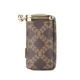 Royal Bagger Women's Mini Chain Cosmetics Case, Signature Coated Canvas & Vegetable-Tanned Cowhide Leather Kiss Lock Purse, Small Makeup Bag with Mirror 5241