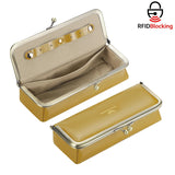 Royal Bagger Genuine Leather RFID Blocking Fashion Glasses Case, Pencil Bag with Kiss Lock, Organizer for Rings, Necklaces & Earrings for Women 3135