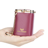 Royal Bagger Mini Chain Cosmetics Case for Women, Genuine Cow Leather Retro Kiss Lock Purse, Small Lipstick Makeup Bag with Mirror 3241