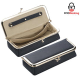 Royal Bagger Genuine Leather RFID Blocking Fashion Glasses Case, Pencil Bag with Kiss Lock, Organizer for Rings, Necklaces & Earrings for Women 4135