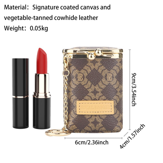 Royal Bagger Women's Mini Chain Cosmetics Case, Signature Coated Canvas & Vegetable-Tanned Cowhide Leather Kiss Lock Purse, Small Makeup Bag with Mirror 5241